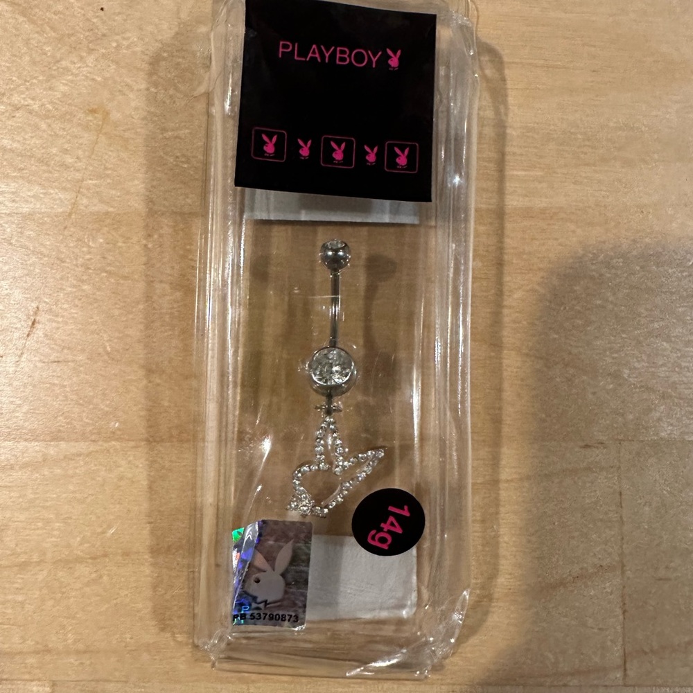 Authentic Playboy Bunny Rhinestone Silver Belly Ring Piercing New w/ Hologram